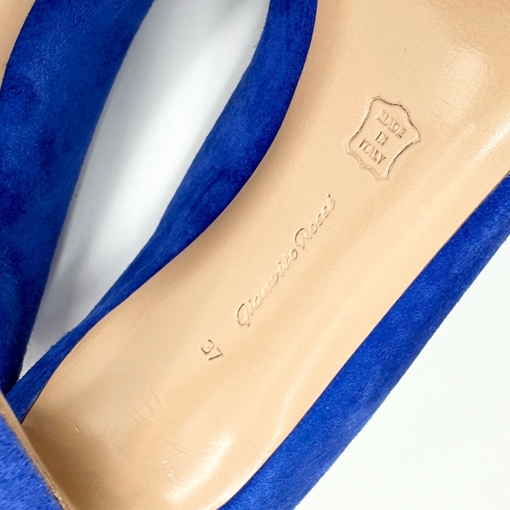 Gianvito Rossi Blue Suede Peep Toe Mules - Picture 10 of 13